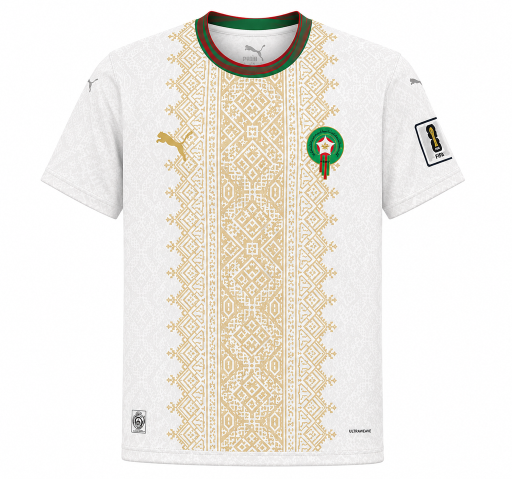 Morocco Away Football Jersey 2026 Edition – White & Gold Premium Match Shirt