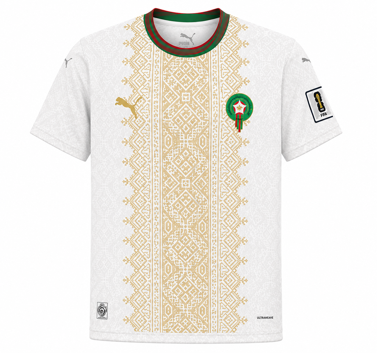 Morocco Away Football Jersey 2026 Edition – White & Gold Premium Match Shirt