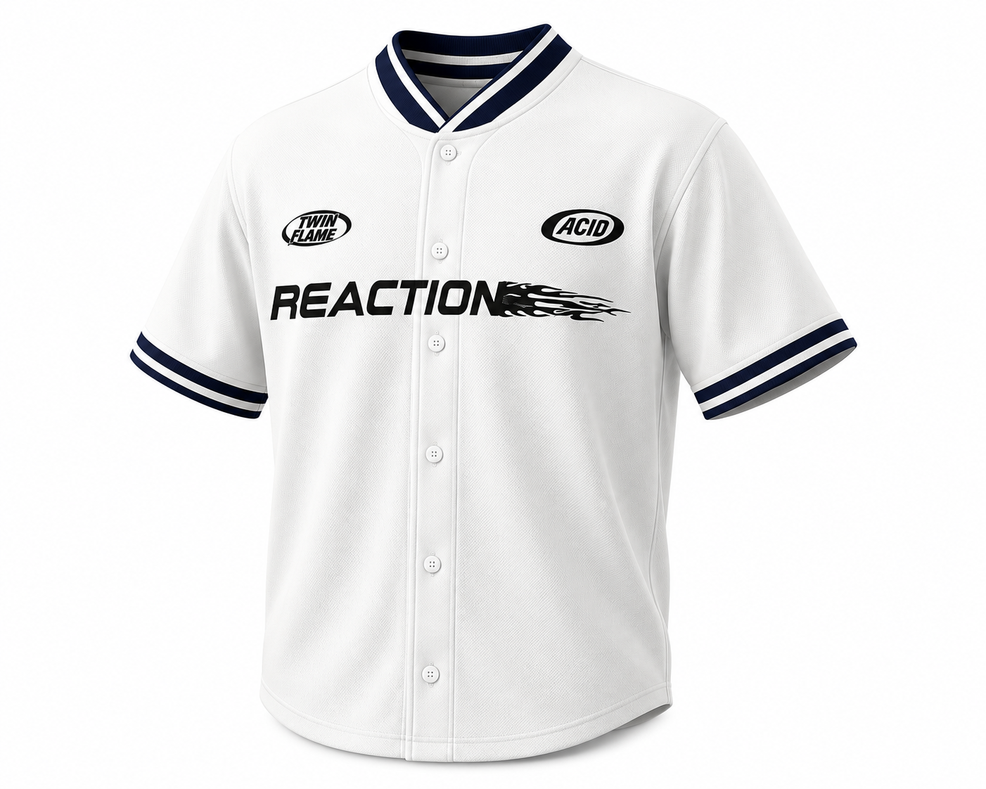 Reaction White Button-Up Baseball Streetwear Jersey