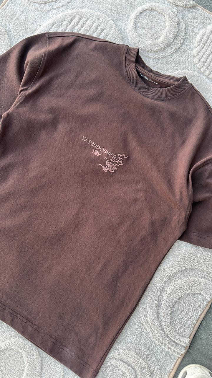 Brown Oversized T-Shirt with TATSUDOSHII Embroidery