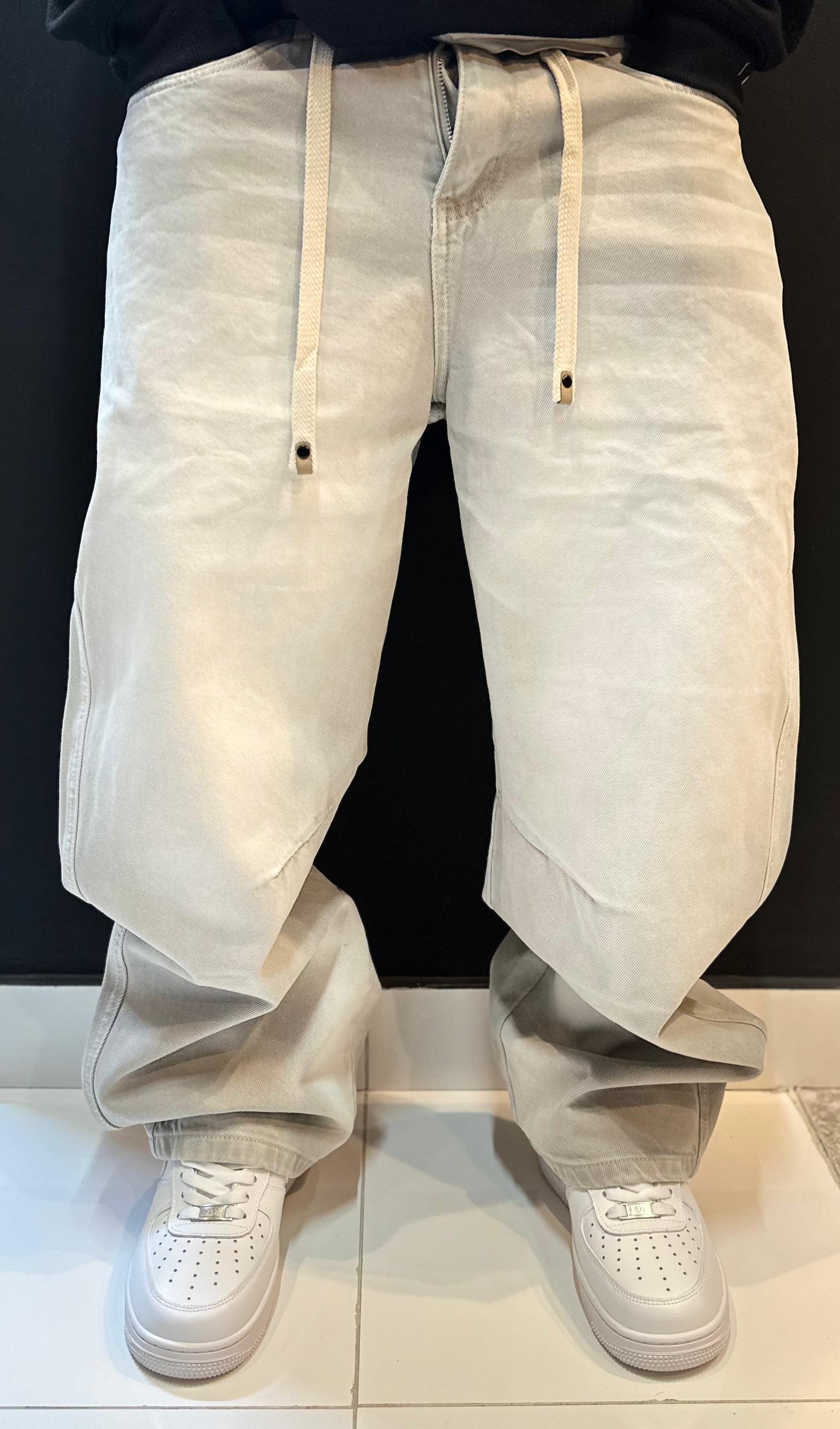 Pale Beige Baggy Trousers with Extra Long Drawstring