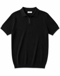 Elite Black Ribbed Knit Polo Shirt – Premium Slim Fit Casual Polo