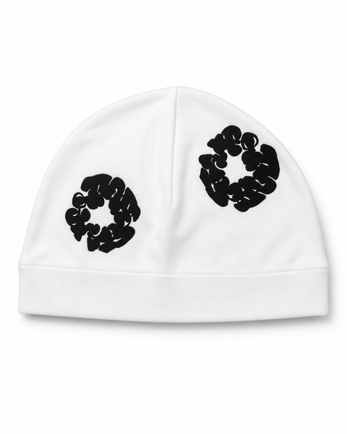 Abstract Circle Graphic Skull Beanie – White & Black - Darkdxb
