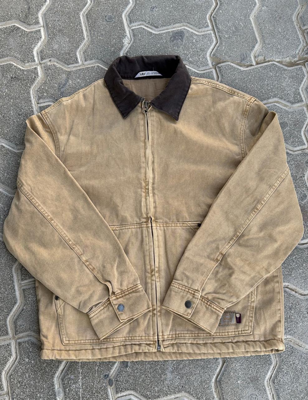 Zara Vintage Brown Corduroy Workwear Jacket with Contrast Collar | Quilted Lining Barn Coat