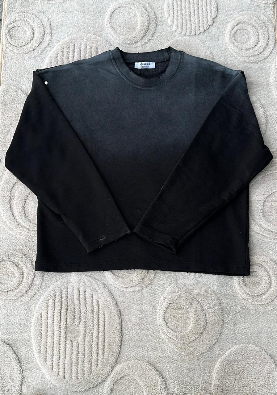 Barrier Ombré Black/Grey Distressed Crewneck Sweatshirt - Faded Dip-Dye Pullover