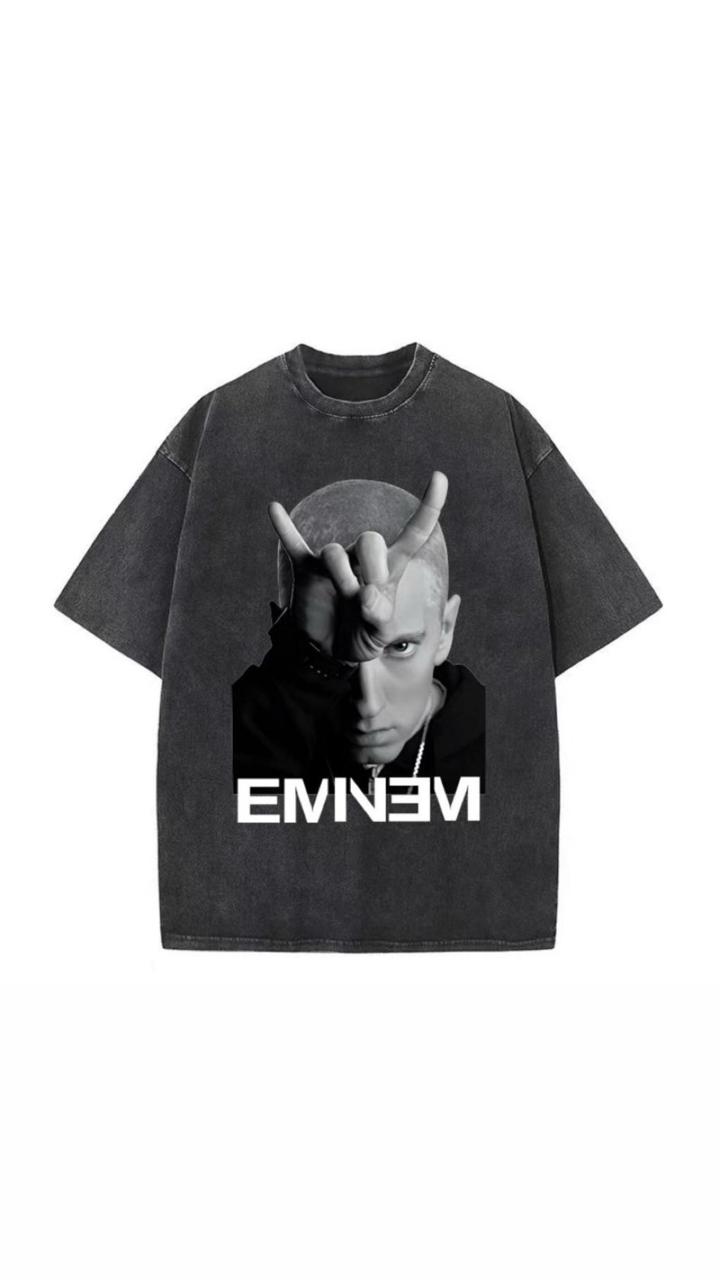 Washed Black Oversized T-Shirt with Eminem Graphic
