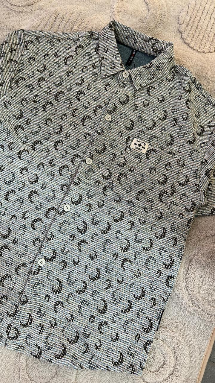 Unique Patterned Short Sleeve Button-Down Shirt | Abstract Crescent Print