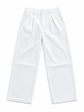 White Relaxed Wide-Leg Pleated Pants