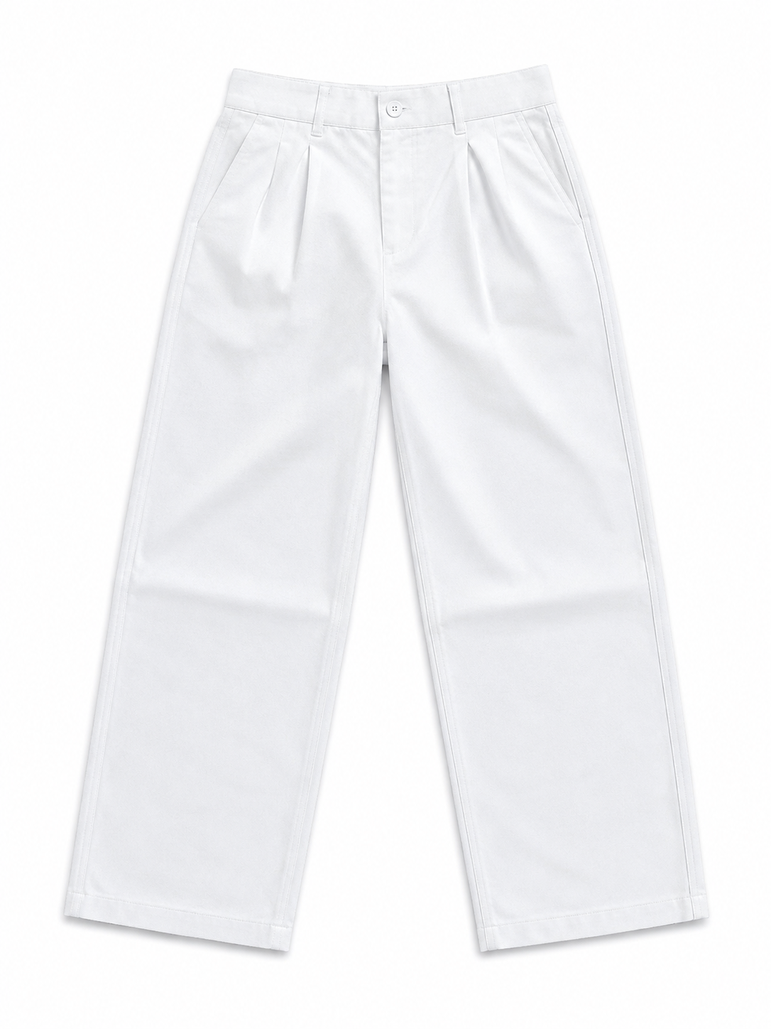 White Relaxed Wide-Leg Pleated Pants