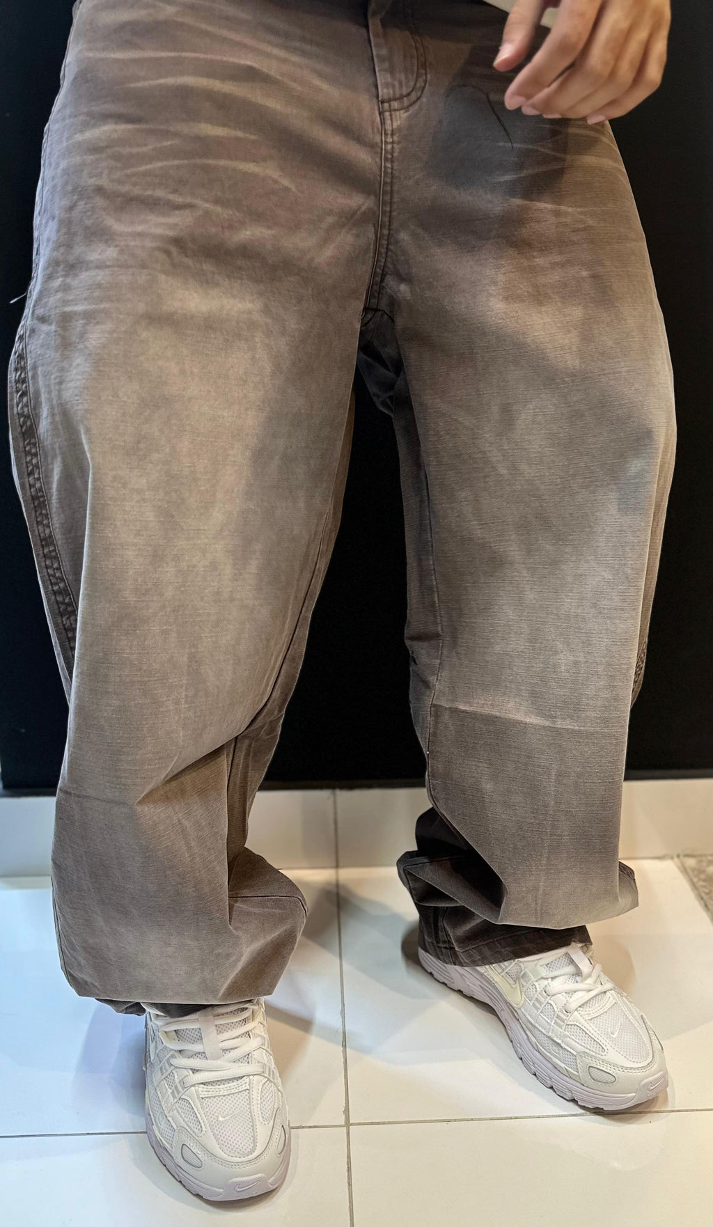 Washed Brownish-Grey Oversized Baggy Trousers