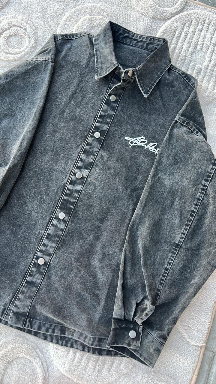 Faded Black Script Shacket