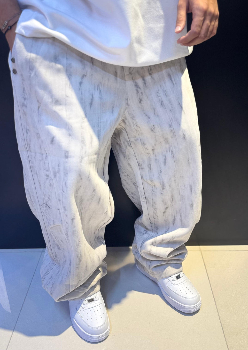 White and Gray Patterned Pants