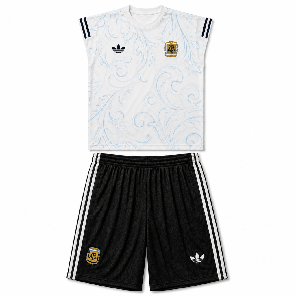 Argentina Adidas Originals Floral Training Set – White Jersey & Black Shorts - Jerseys - Darkdxb