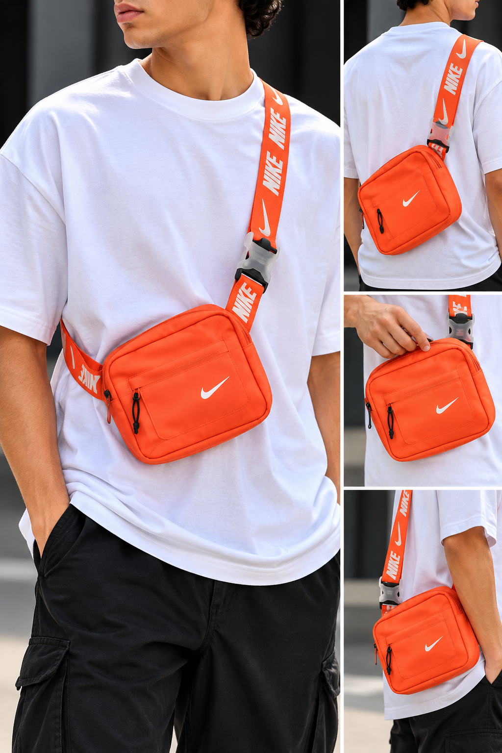 Bright Orange Nike-Print Crossbody Bag