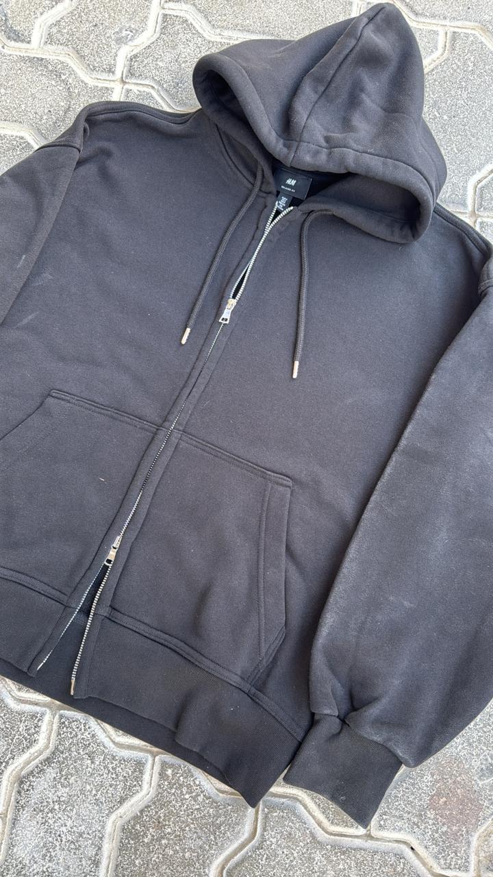 Essential Black Full-Zip Hoodie | H&M Basic Fleece Sweatshirt Jacket