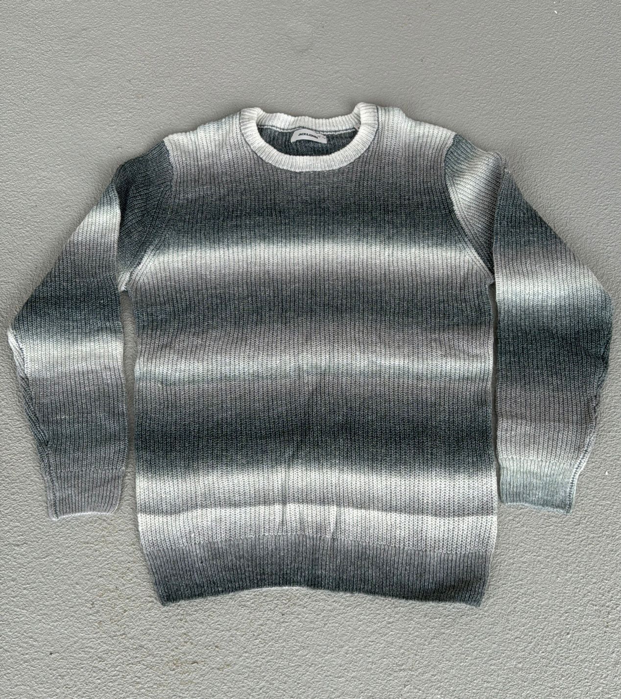 Jack & Jones Men’s Grey Ombre Ribbed Knit Crewneck Sweater