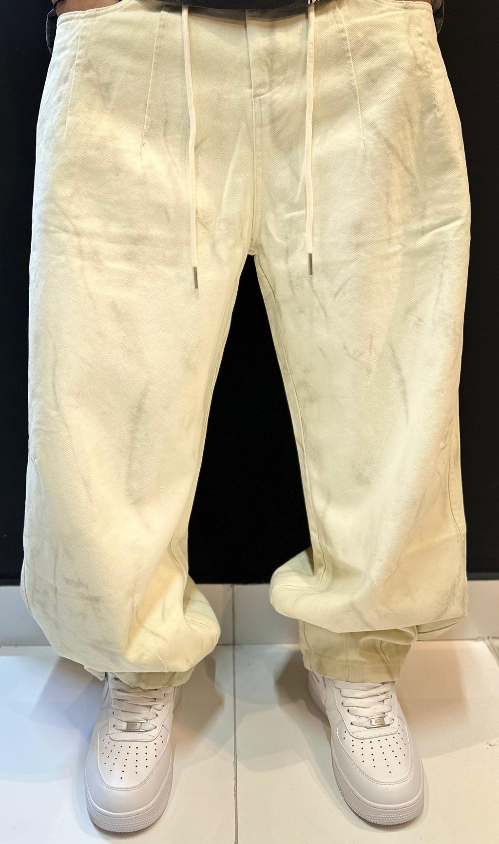 Ecru Relaxed Fit Trousers with Drawstring