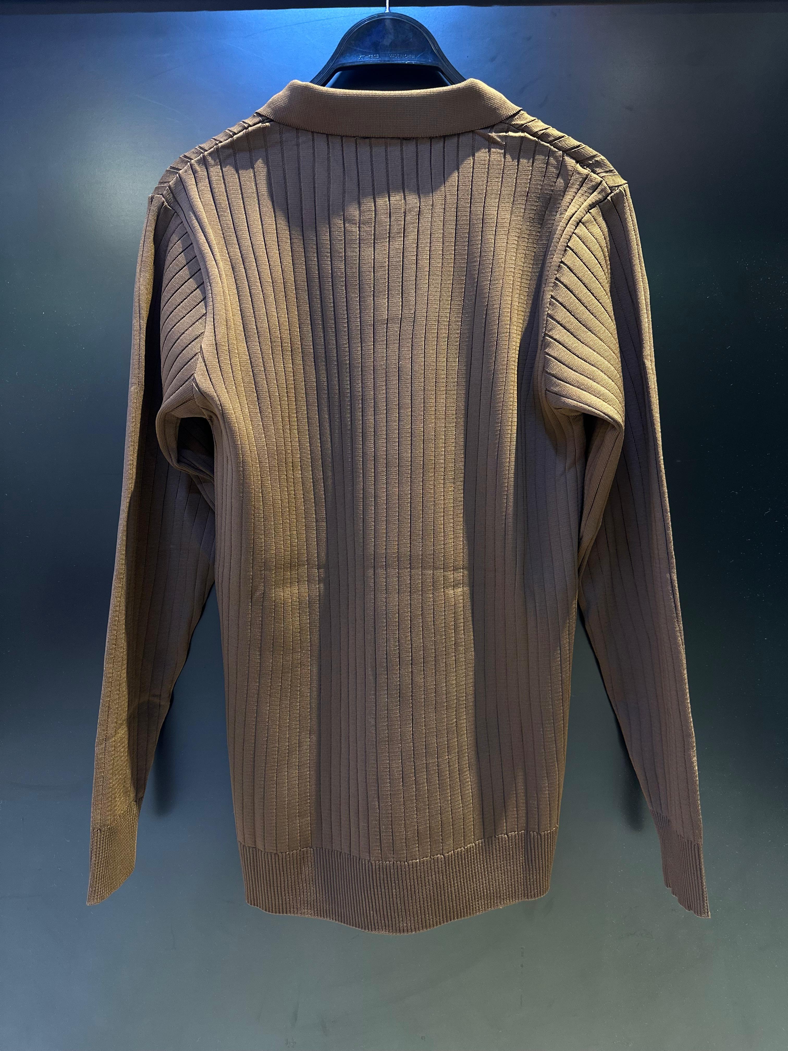 Zara Men's Ribbed Knit Long-Sleeve Polo Sweater