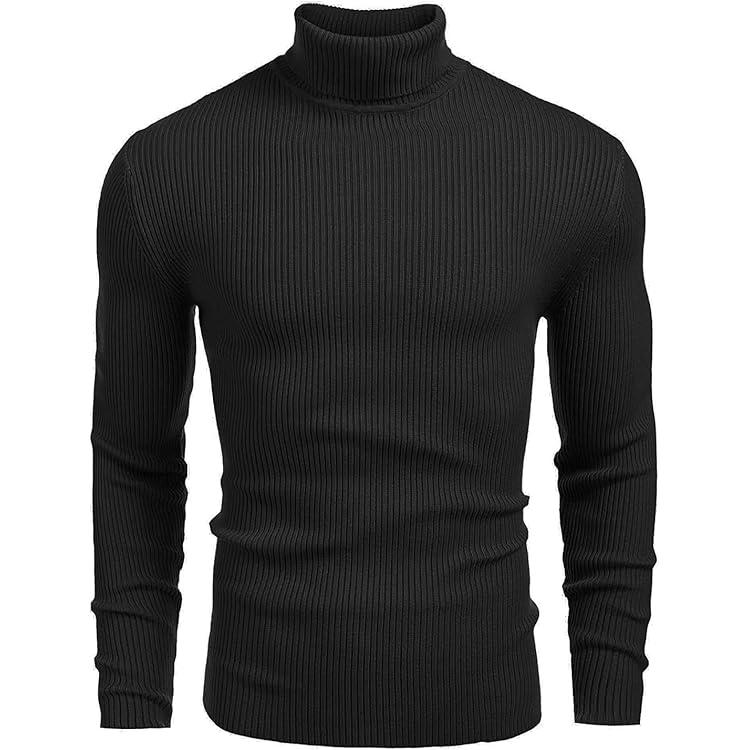 Men's Black Slim-Fit Ribbed Turtleneck Sweater | Classic Roll Neck Jumper