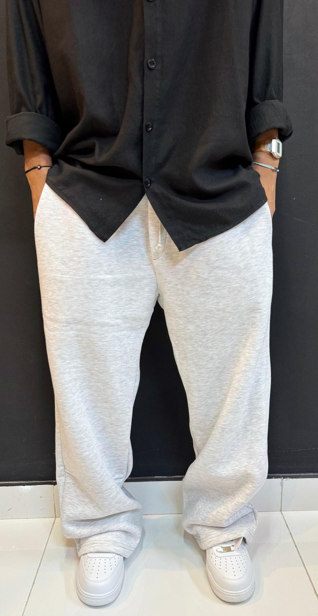 Grey Sleek Black Glossy Nylon Track Pants