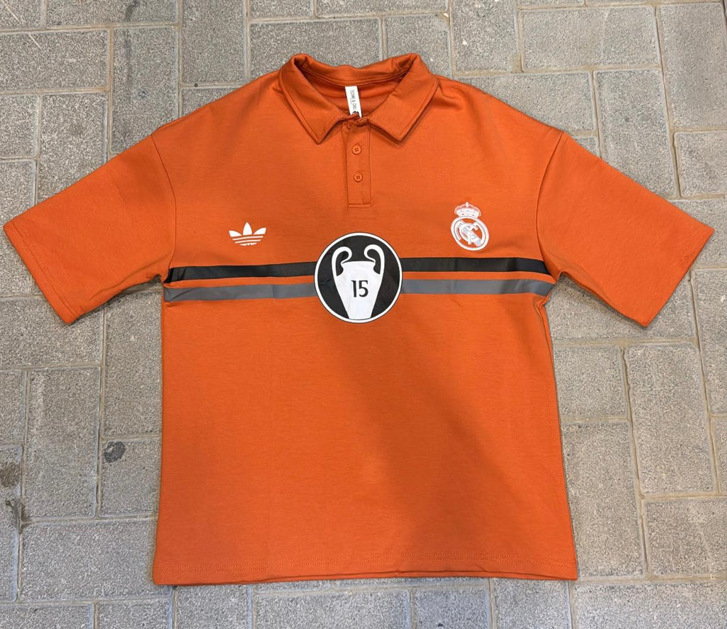 Vibrant Orange Real Madrid Polo - UCL 15th Title Celebration Edition