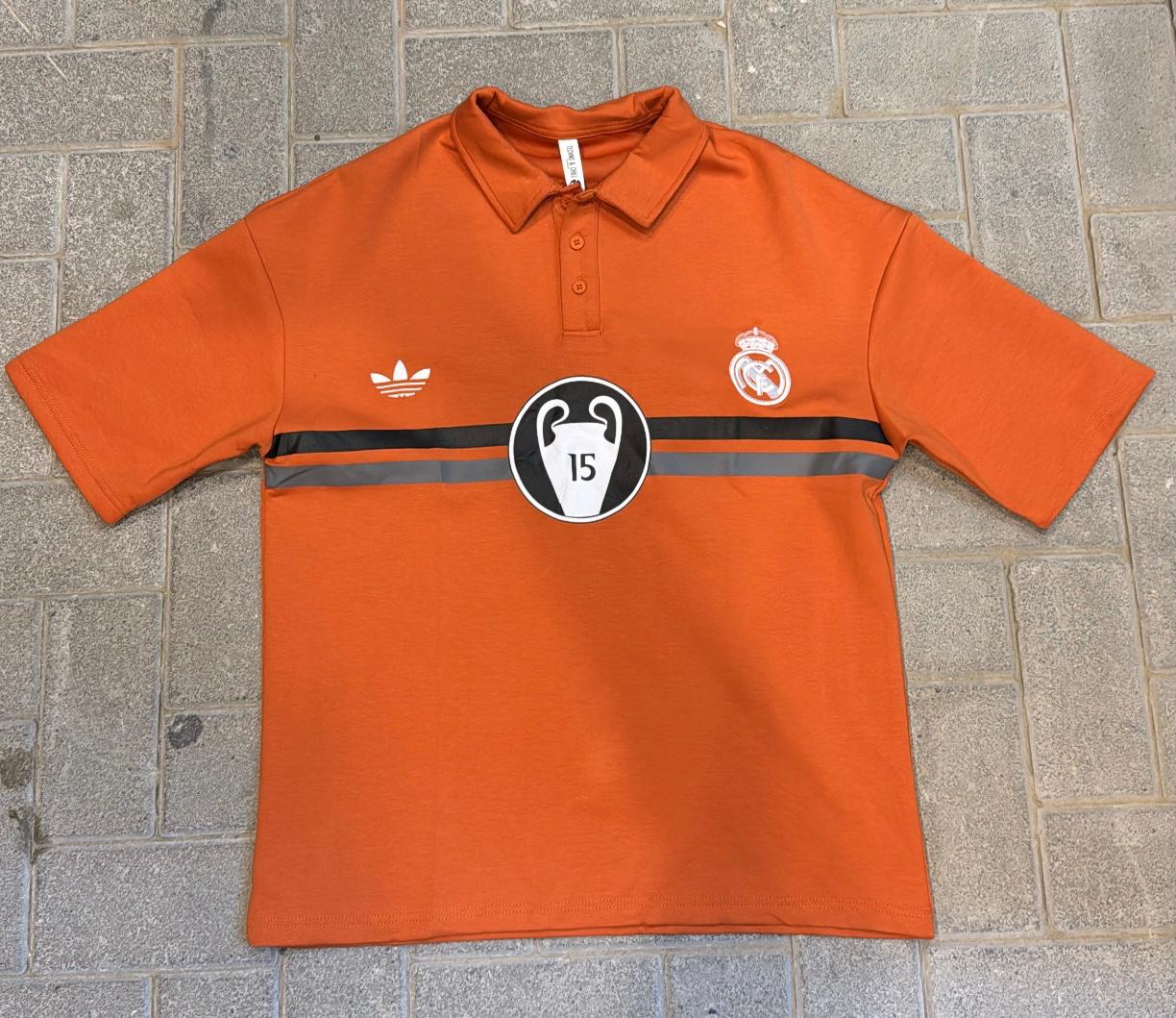 Vibrant Orange Real Madrid Polo - UCL 15th Title Celebration Edition