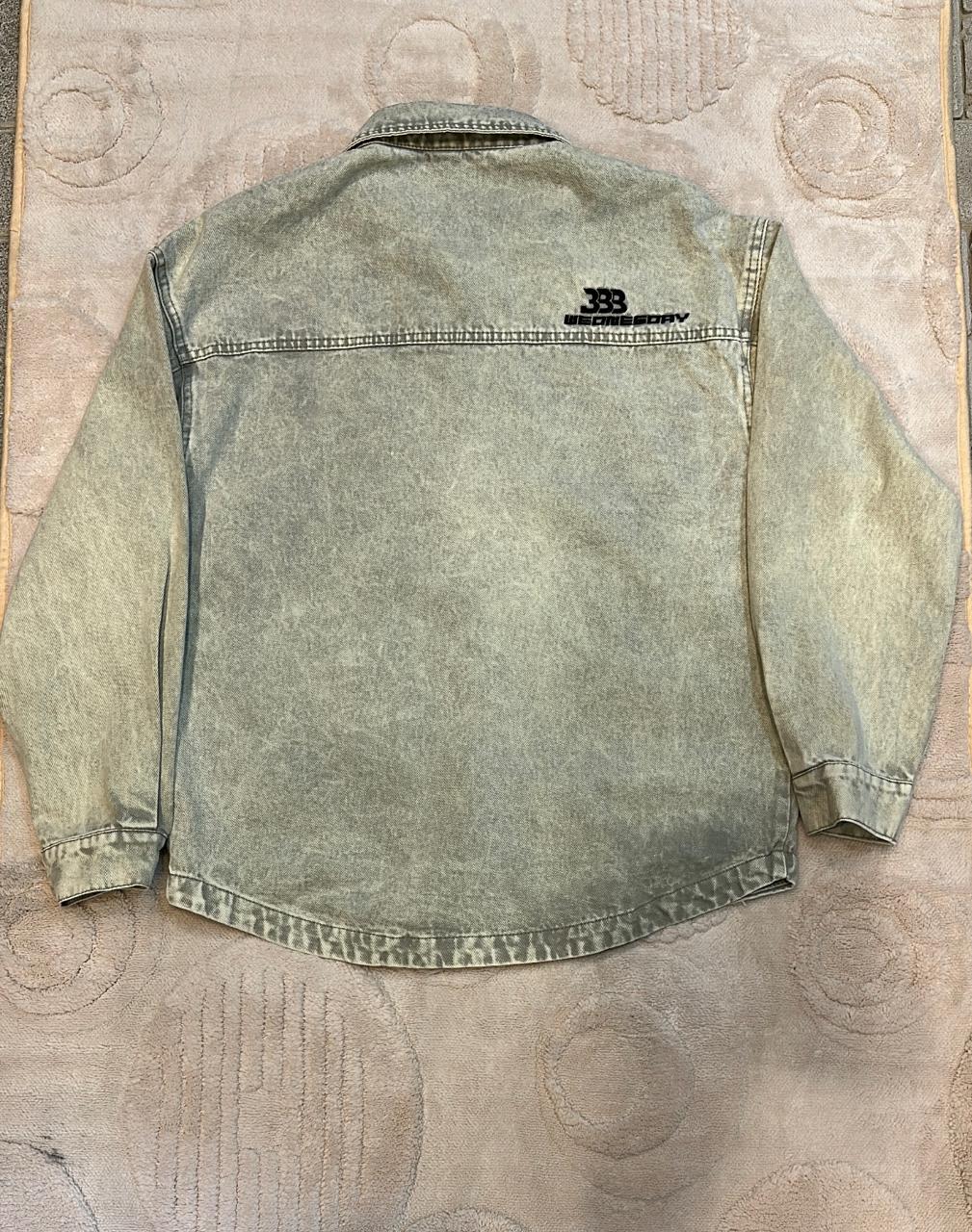 NJ Faded Sage Denim Embroidered Overshirt
