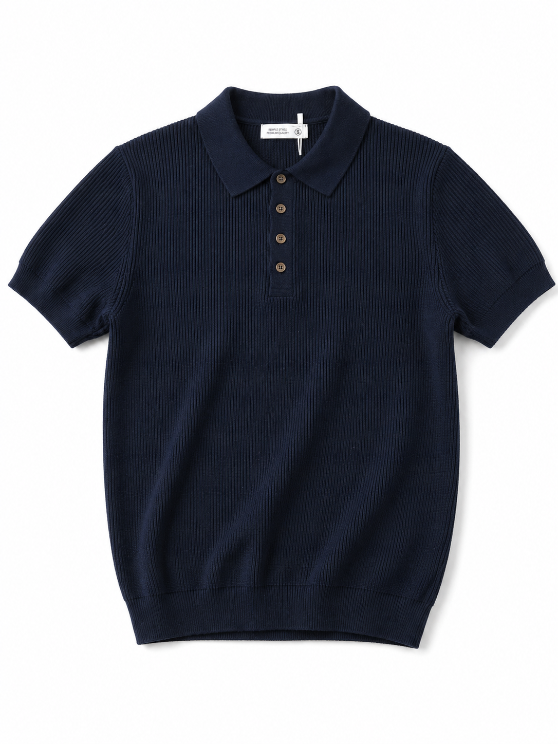 Men’s Navy Ribbed Knit Polo Shirt – Slim Casual Fit – Darkdxb