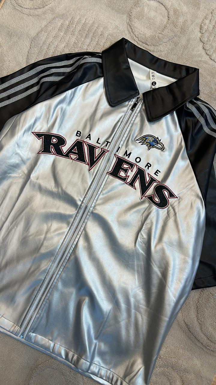 Baltimore Ravens Shiny Silver Short-Sleeve Full-Zip Jacket | Retro Sportswear Jersey