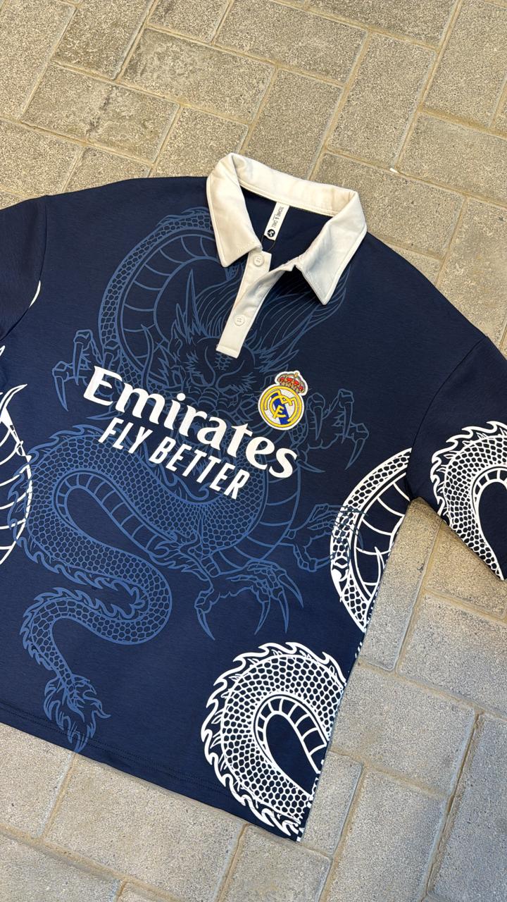 Real Madrid Dragon Special Edition Polo Shirt - Navy Blue Oversized Fit