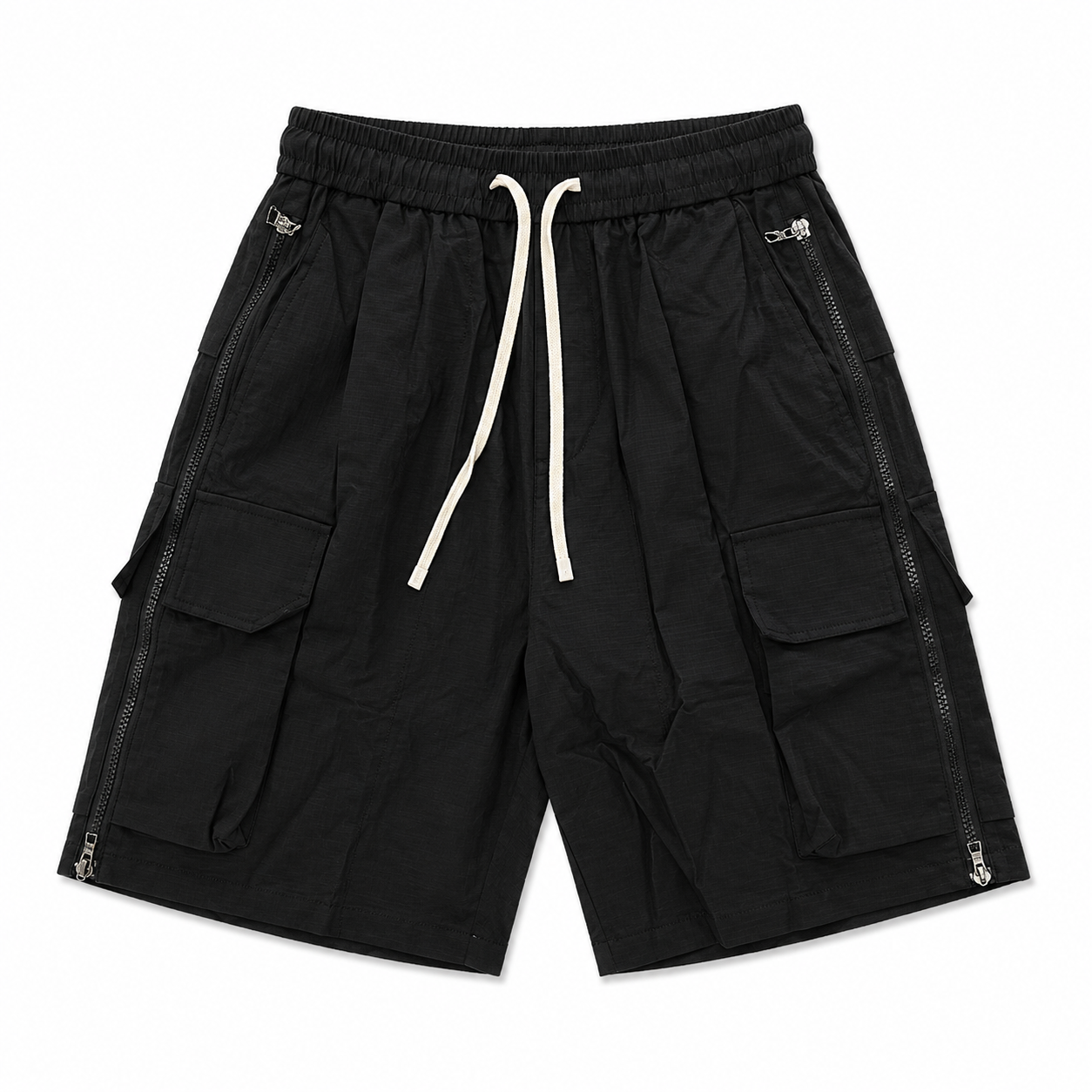 Premium Black Zip Cargo Shorts – Lightweight Techwear Utility Fit