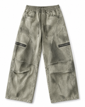 Stone Washed Utility Wide-Leg Cargo Pants