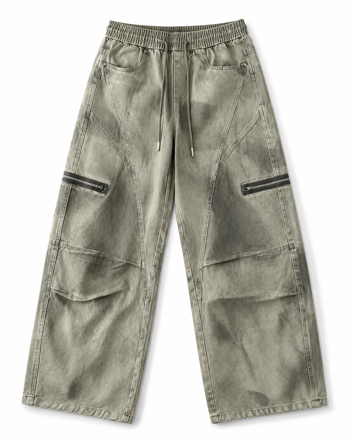 Stone Washed Utility Wide-Leg Cargo Pants
