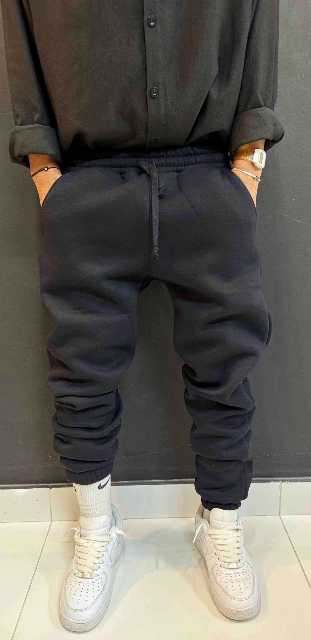 Last pick Black Fleece Joggers with Heavy Stack