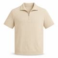 Beige Ribbed Half-Zip Polo Shirt – Short Sleeve - Shirts - Darkdxb
