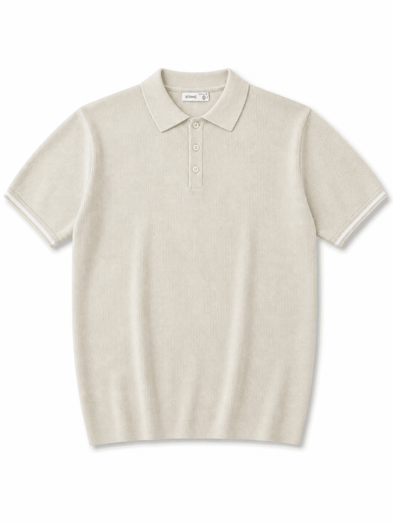 Beige Ribbed Polo Knit – Minimal Summer Essential - Darkdxb