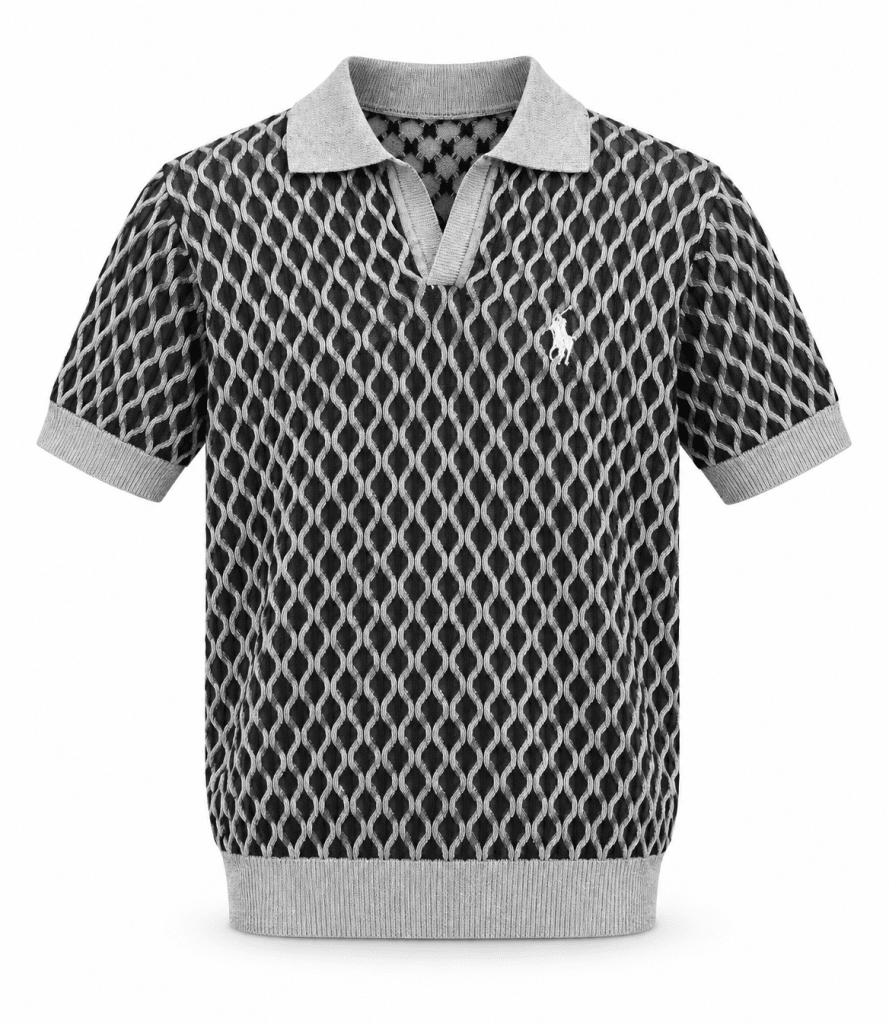 Black and White Diamond Pattern Polo Shirt - Shirts - Darkdxb