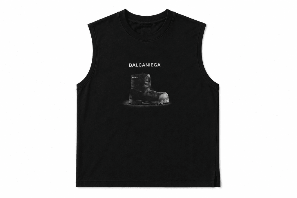 Black Balcaniega Graphic Sleeveless Muscle Tee - Darkdxb
