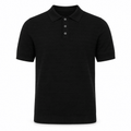 Black Boucle Textured Henley Knit Polo Shirt – 3-Button Short Sleeve - Shirts - Darkdxb