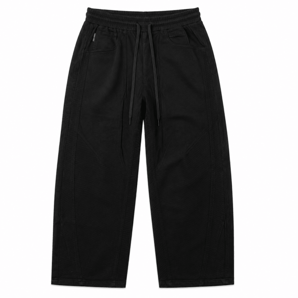 Black Clean Wide-Leg Drawstring Pants – Premium Streetwear - Pants - Darkdxb