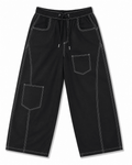 Black Contrast Stitch Wide Leg Pants – Relaxed Fit Utility Streetwear Trousers - Darkdxb