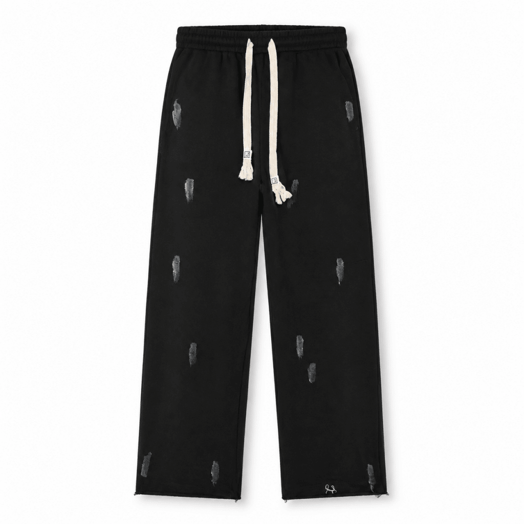 Black Distressed Knit Wide-Leg Pants – Premium Streetwear - Pants - Darkdxb
