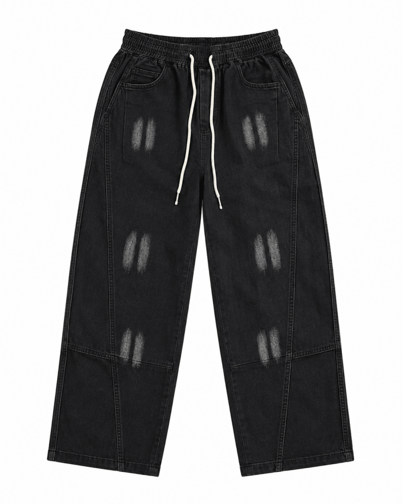 Black Distressed Wide-Leg Jogger Pants - Darkdxb