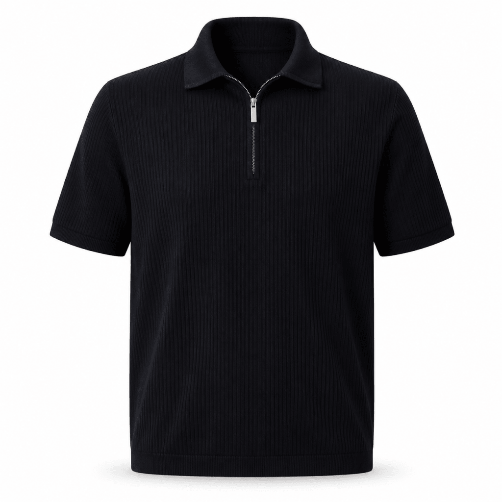 Black Half-Zip Knit Polo Shirt – Short Sleeve - Shirts - Darkdxb