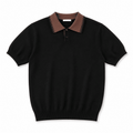 Black Knit Polo Shirt with Brown Collar - Darkdxb