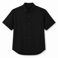 Black Linen Mandarin Collar Button-Down Short Sleeve Shirt - Shirts - Darkdxb