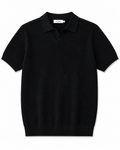 Black Ribbed Knit Polo Shirt – Premium Short Sleeve Smart Casual Top - Darkdxb