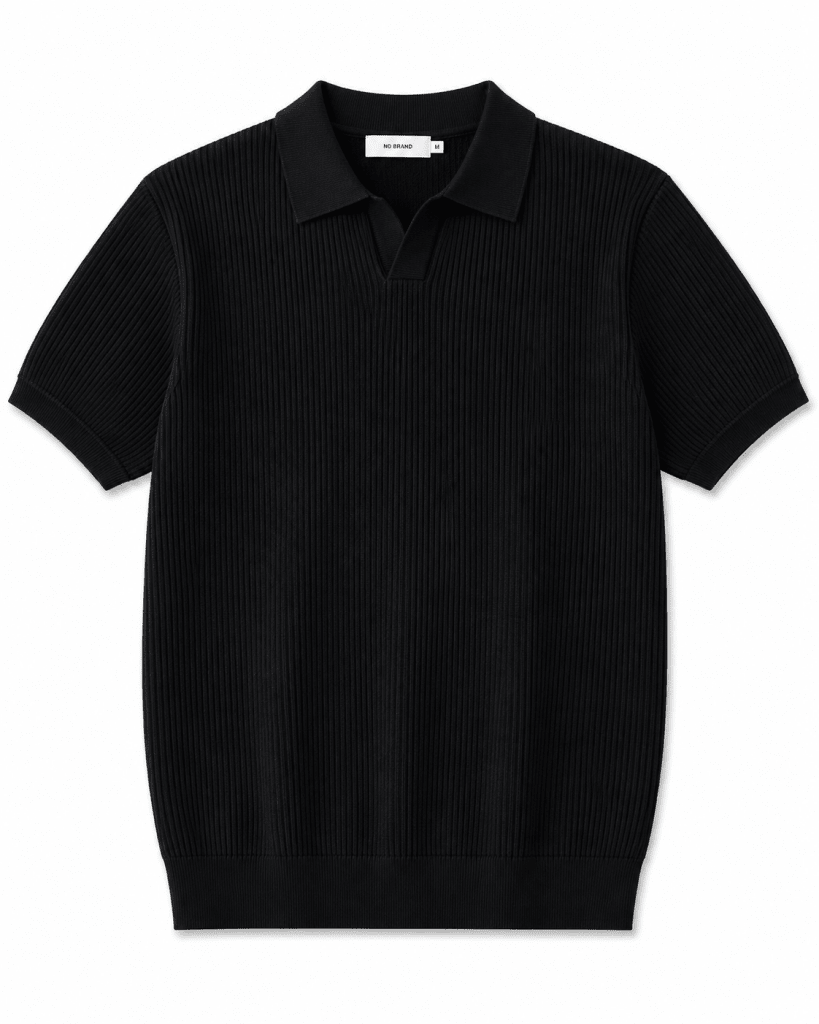 Black Ribbed Knit Polo Shirt – Premium Short Sleeve Smart Casual Top - Darkdxb