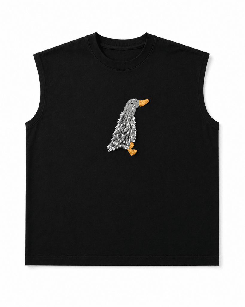 Black Sleeveless Duck Embroidered Muscle Tee - Darkdxb