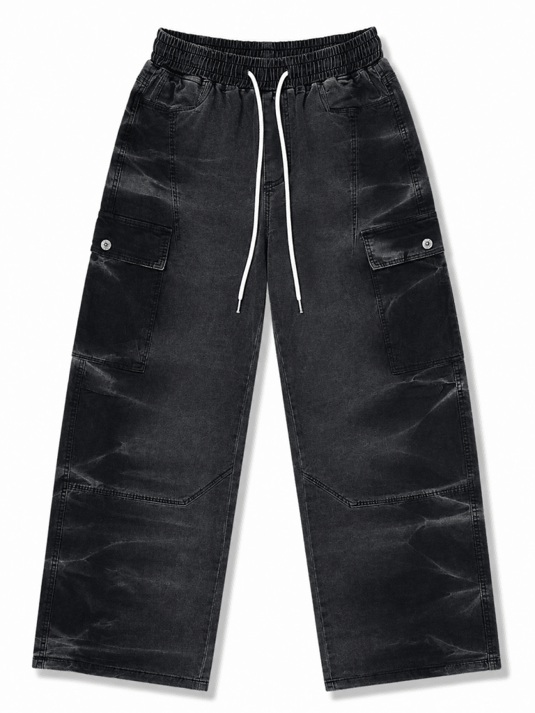 Black Washed Cargo Pants – Relaxed Fit Utility Streetwear Trousers - Darkdxb